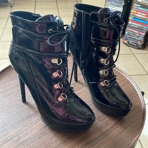 Black patent leather with silver hardware booties